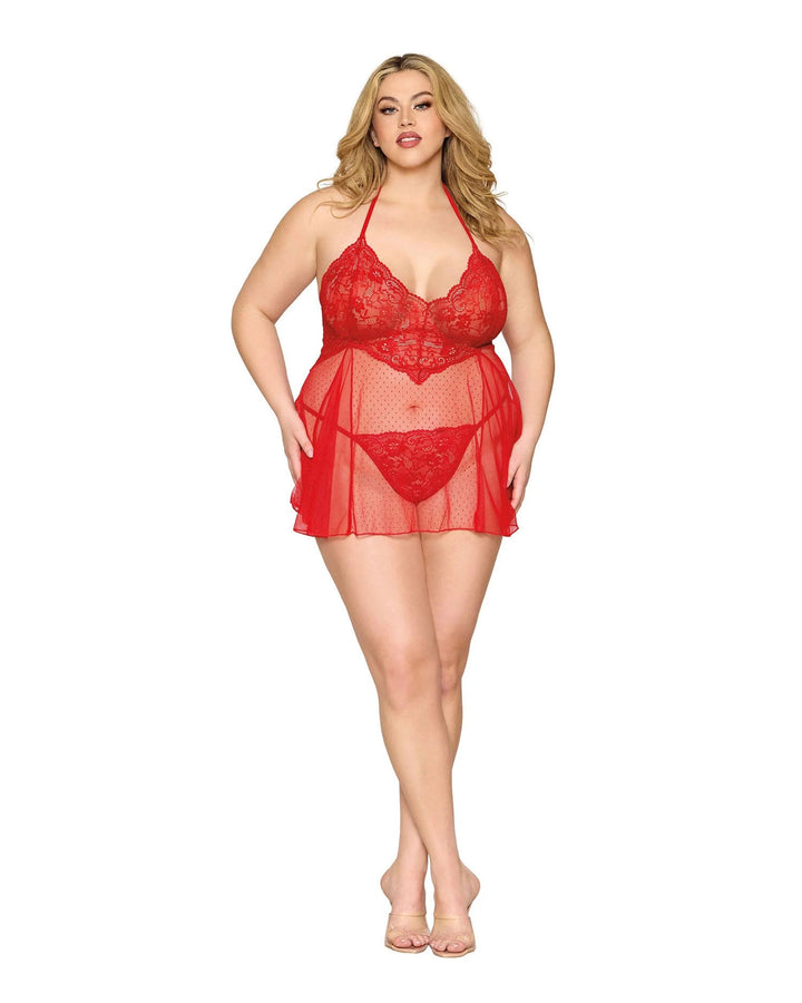 Babydoll and G - String Dmnd - One Size Queen - Red - US Stores