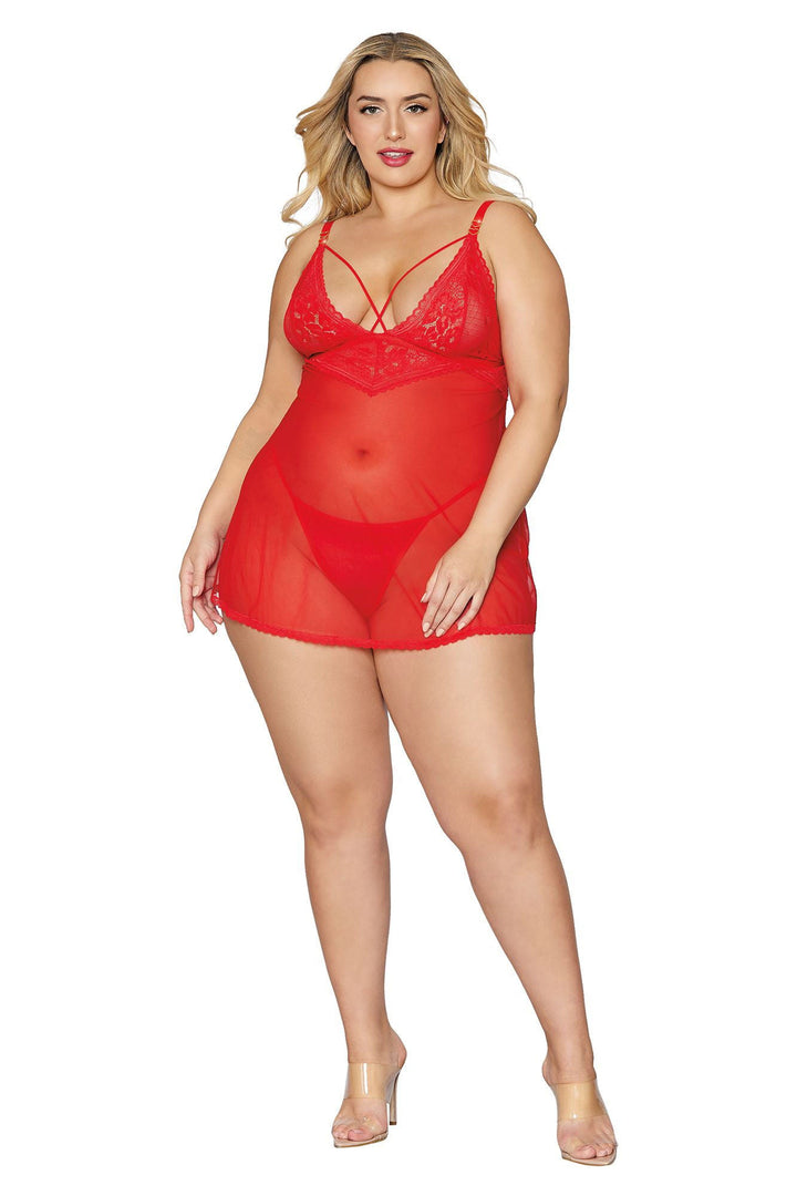 Babydoll and G - String - Queen Size - Lipstick Red - US Stores