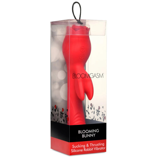 Blooming Bunny Sucking and Thrusting Silicone Rabbit Vibrator - Red - US Stores