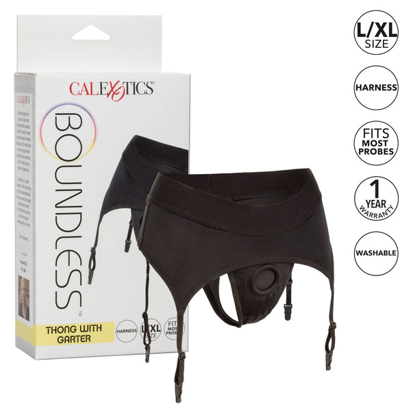 Boundless Thong With Garter - L/xl - Black - US Stores