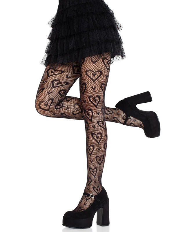 Cherie Heart Net Tights O/s - Black - US Stores