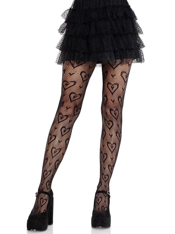 Cherie Heart Net Tights O/s - Black - US Stores