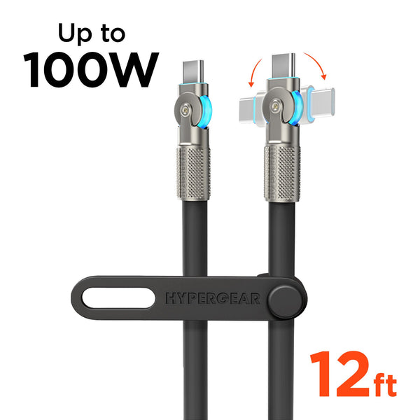 Chunky180° 100W USB - C to USB - C Rugged Fast Charge Cable | 12ft | Black - US Stores