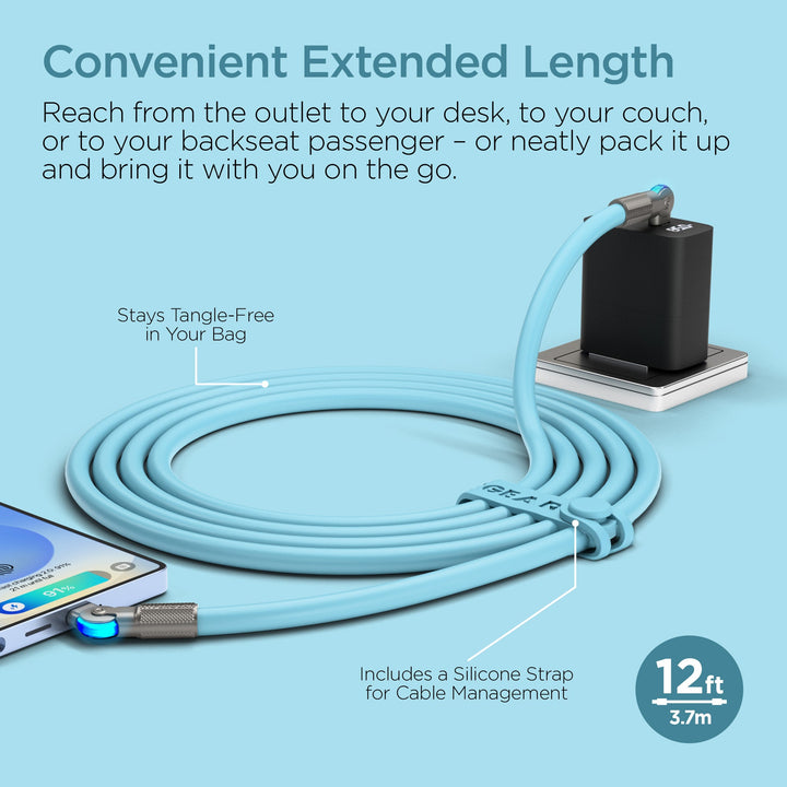 Chunky180° 100W USB - C to USB - C Rugged Fast Charge Cable | 12ft | Sky Blue - US Stores