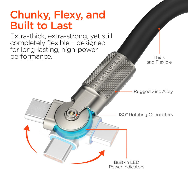 Chunky180° 6ft USB - C to USB - C Cable | 100W Fast Charging, Extra - Thick, Rotating Tips - US Stores