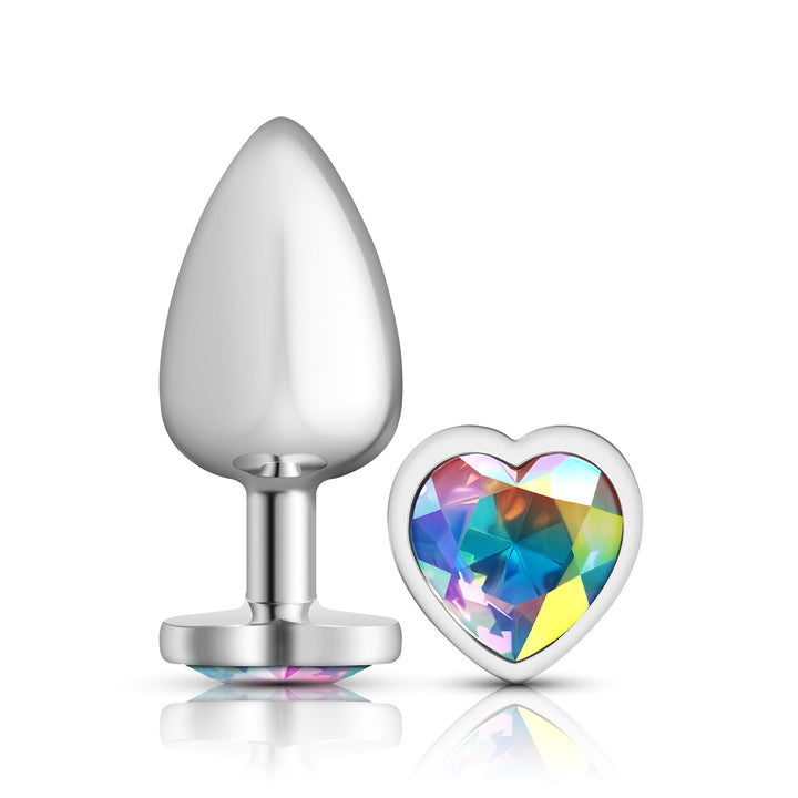 Clear Iridescent Heart Gem Silver Metal Plug - Lg - US Stores