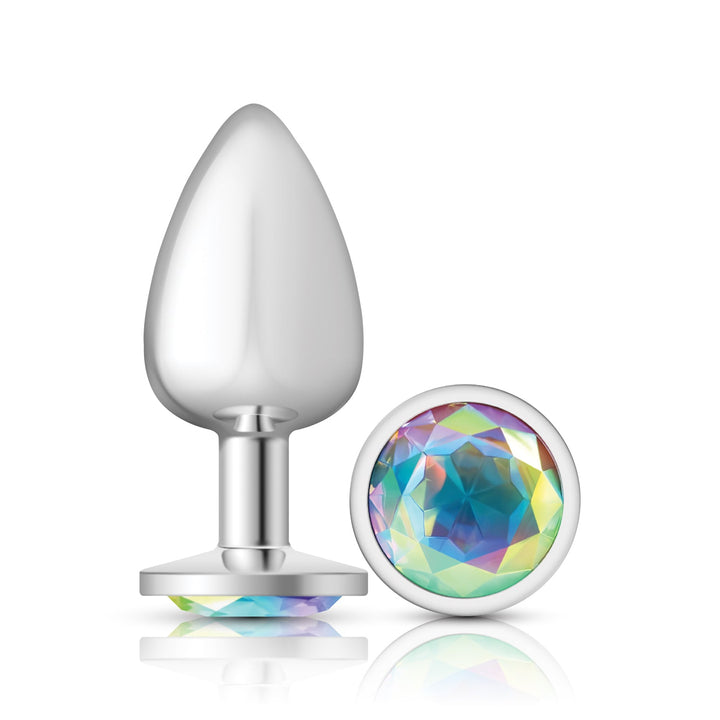 Clear Iridescent Round Gem Silver Metal Plug - Lg - US Stores