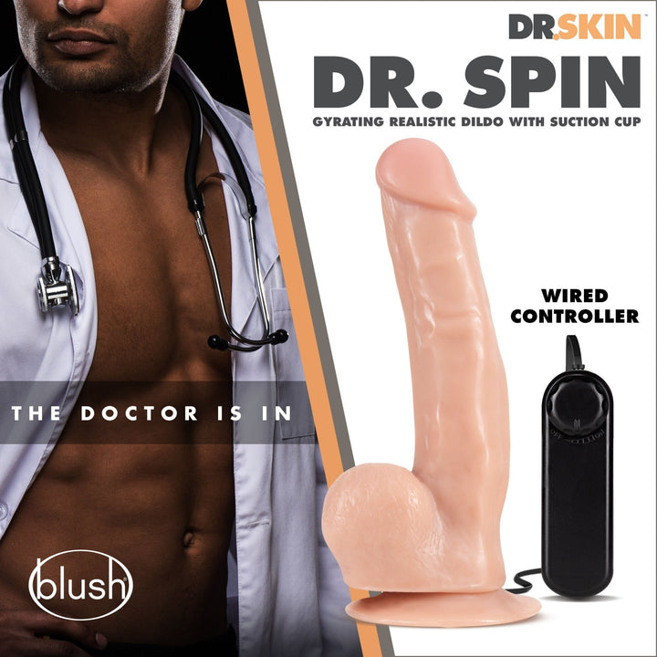Dr. Skin - Dr. Spin - 8.5 Inch Gyrating Realistic Dildo - Vanilla - US Stores