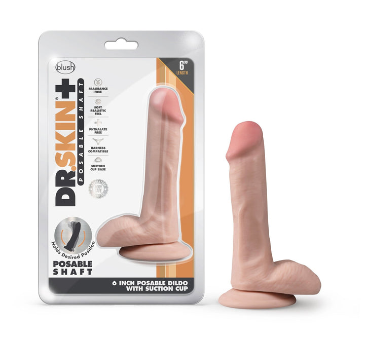 Dr. Skin Plus - 6 Inch Posable Dildo With Balls - Vanilla - US Stores