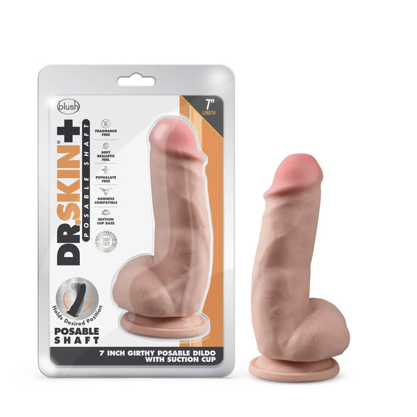 Dr. Skin Plus - 7 Inch Girthy Posable Dildo With Balls - Vanilla - US Stores