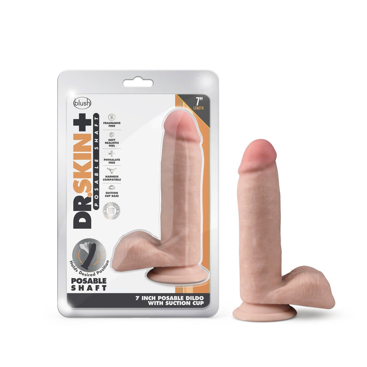 Dr. Skin Plus - 7 Inch Posable Dildo With Balls - Vanilla - US Stores