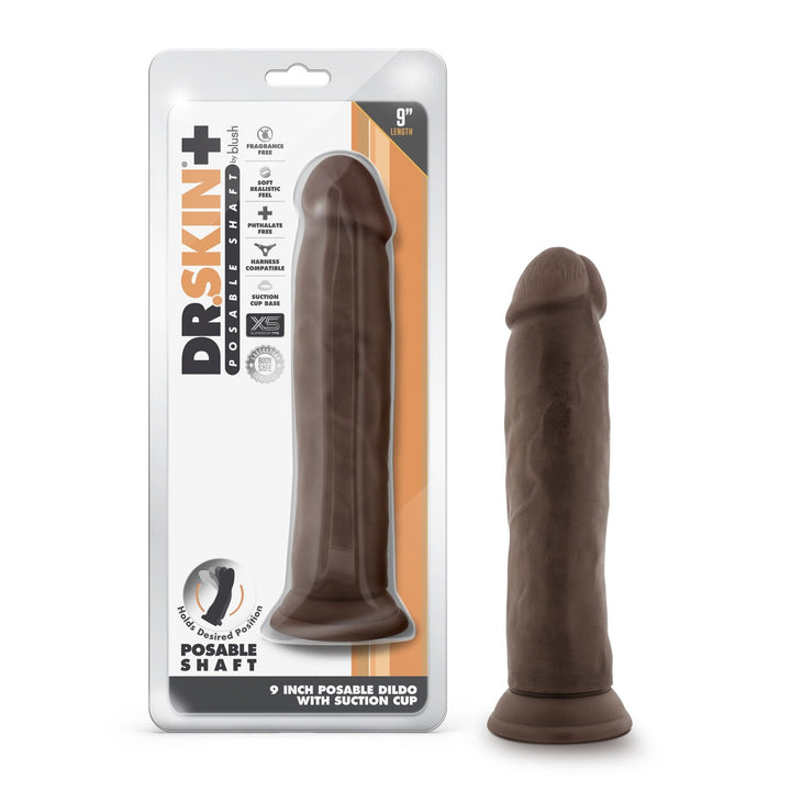 Dr. Skin Plus - 9 Inch Posable Thick Dildo - Chocolate - US Stores