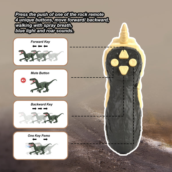 R/C Dino Velociraptor Walking Dinosaur w/Light & Sounds Green