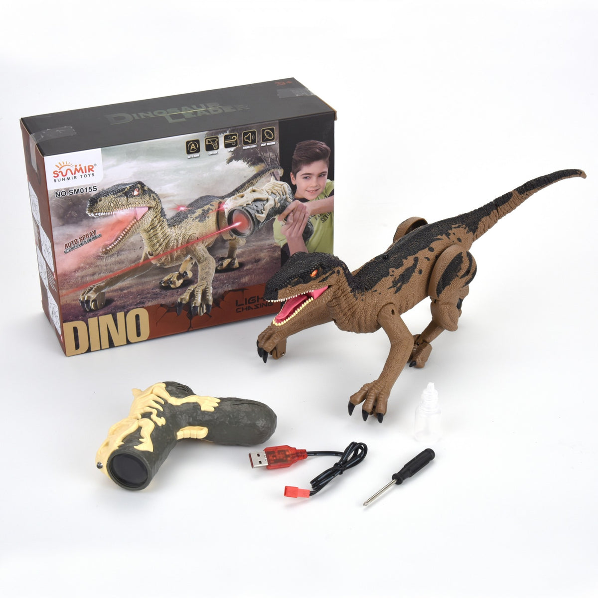 Remote Control Velociraptor Dinosaur with LED Lights, Sounds & Mist Spray
