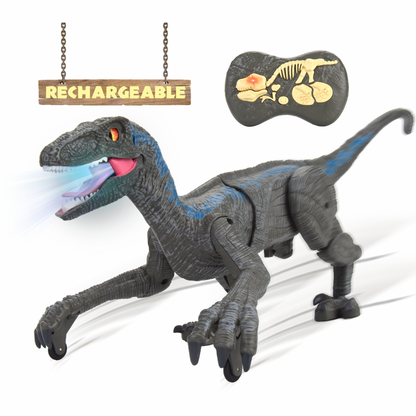Remote-Control Velociraptor Dinosaur with LED Lights – Gray