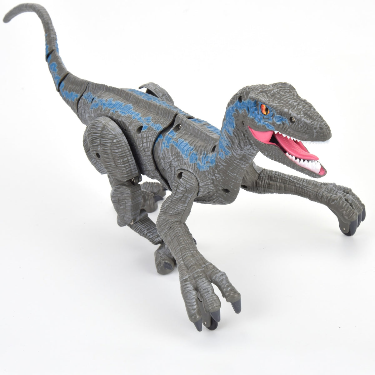 Remote-Control Velociraptor Dinosaur with LED Lights – Gray