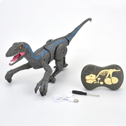 Remote-Control Velociraptor Dinosaur with LED Lights – Gray