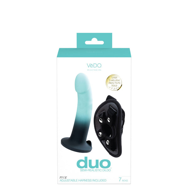 Duo Semi - Realistic Dildo With Harness - Turquoise/black - US Stores