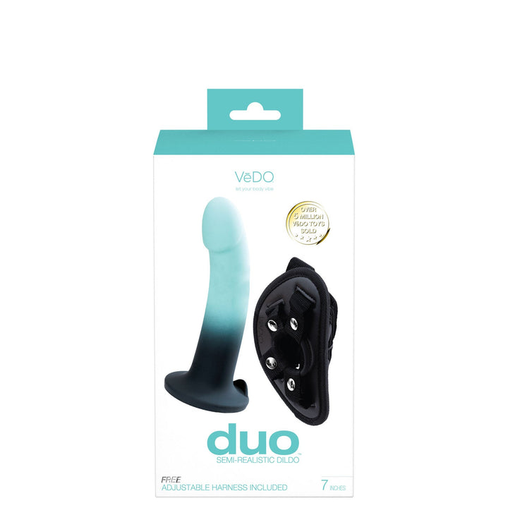 Duo Semi - Realistic Dildo With Harness - Turquoise/black - US Stores