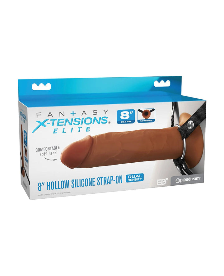 Fantasy X - Tensions Elite 8" Silicone Hollow Strap Dual Density - Brown - US Stores