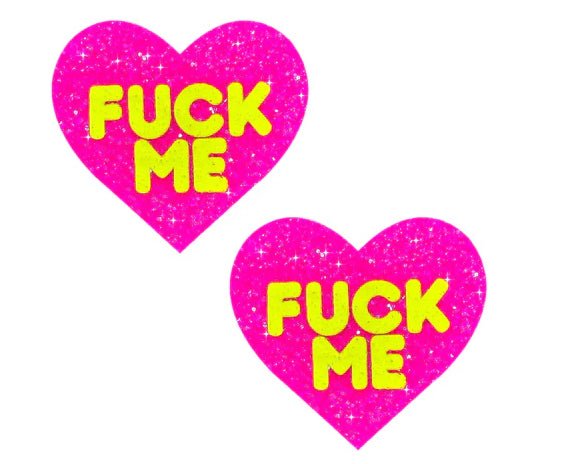F*Ck Me Blacklight Neon Super Sparkle Nipple Cover Pasties Pink Glitter - US Stores