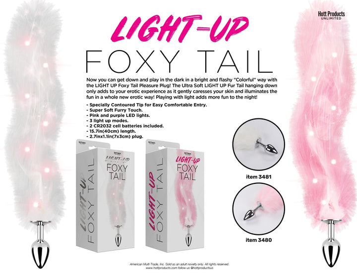 Foxy Tail - Light Up Faux Fur Butt Plug - White Plug - White - US Stores