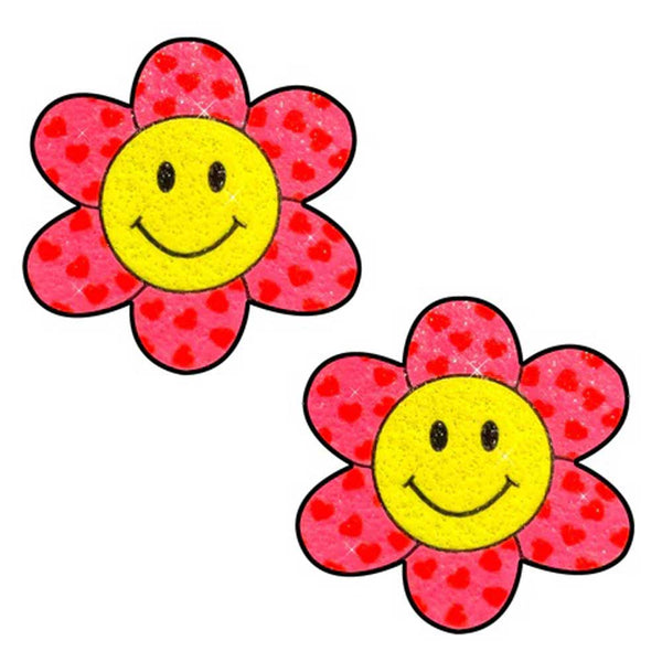 Freaking Awesome Smiley Flower Power Glitter Nipple Cover Pasties - US Stores