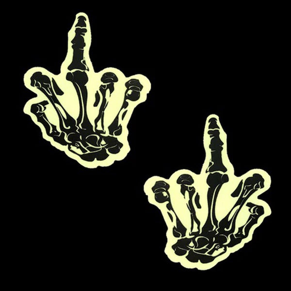 Fuck You Glow in the Dark Skeleton Hand Nipple Cover Pasties - US Stores