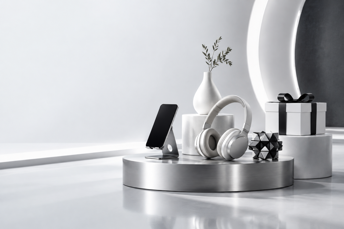 Futuristic monochrome hero banner for US Stores