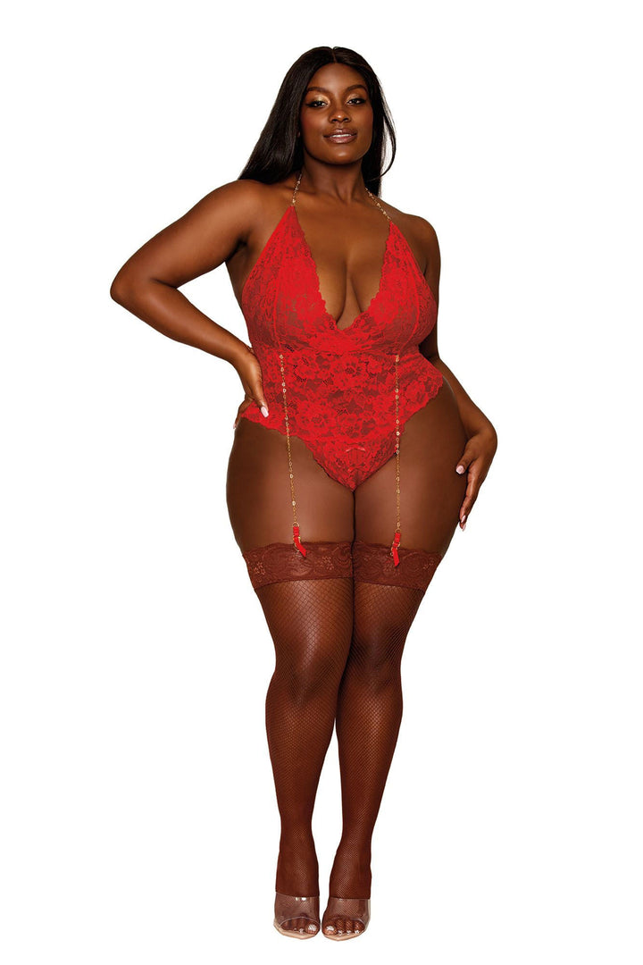 Garter Teddy - Queen Size - Ruby - US Stores