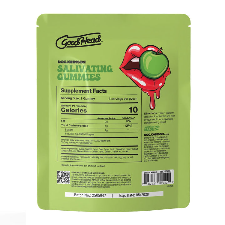 Goodhead - Salivating Gummies 24 Pk Display (3 Pcs Per Pouch) - Green Apple - US Stores