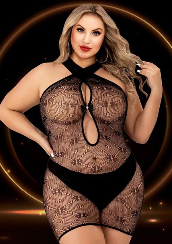 Halter Top Mini Dress - Queen Size - Black - US Stores