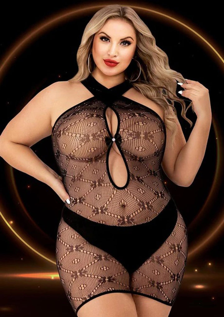 Halter Top Mini Dress - Queen Size - Black - US Stores