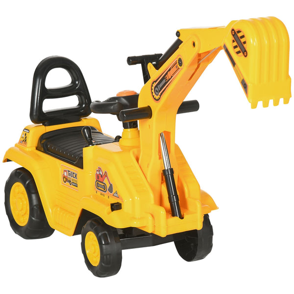 HOMCOM 3 - in - 1 Ride On Excavator Digger Scooter & Pulling Cart, Construction Pretend Play Toy for Kids - US Stores