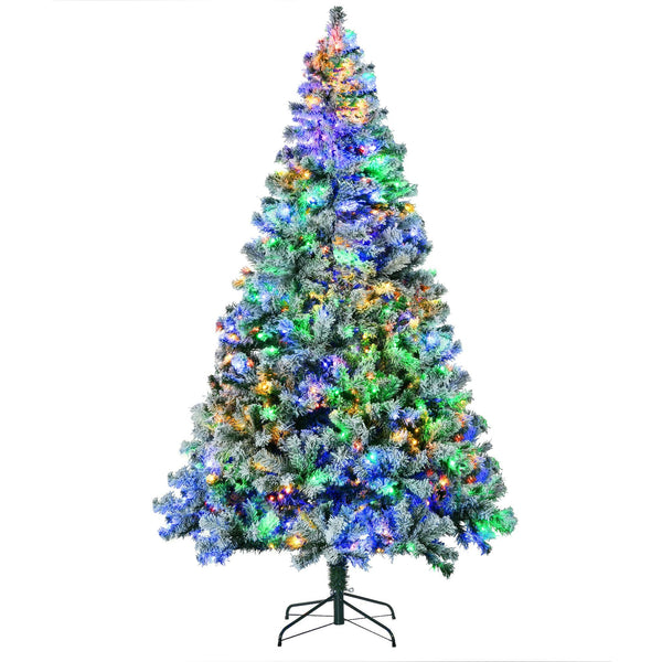 HOMCOM 7.5ft Artificial Snow Christmas Tree with Frosted Branches LED Lights Steel Base for Festive Home Decor - US Stores