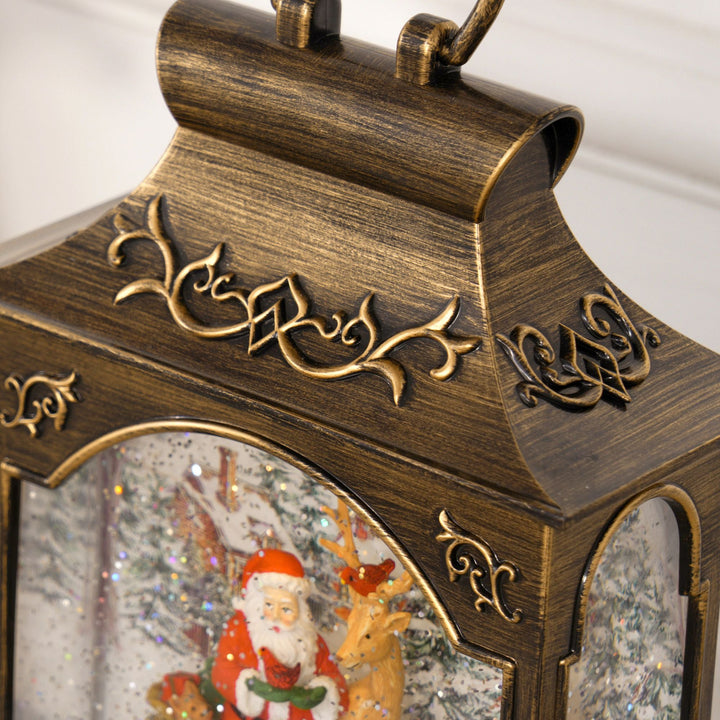 HOMCOM Christmas Musical Snow Globe Lantern Lighted Snow Globe with Swirling Glitter Battery Operated Xmas Decoration Bronze - US Stores