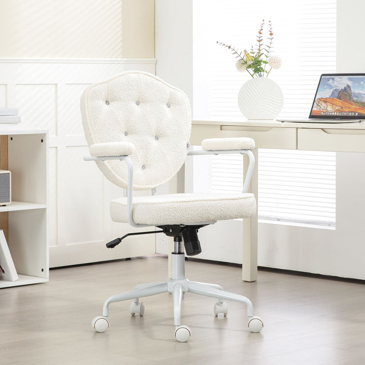 HOMCOM Makeup Vanity Chair, Tufted Cute Desk Chair w/ Wheels & Adjustable Height for Girls Women, Soft Task Chair, Cream White - US Stores