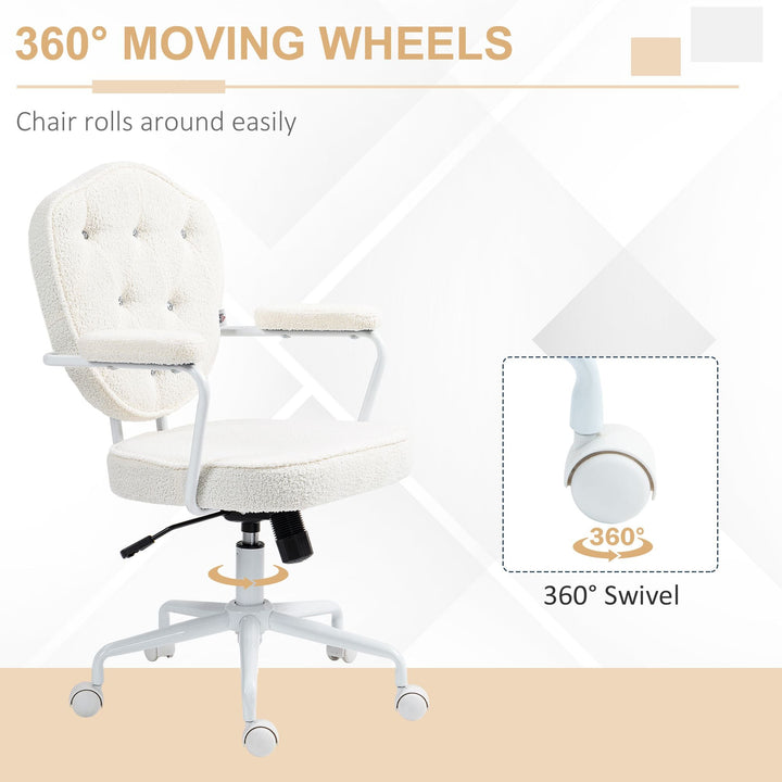 HOMCOM Makeup Vanity Chair, Tufted Cute Desk Chair w/ Wheels & Adjustable Height for Girls Women, Soft Task Chair, Cream White - US Stores