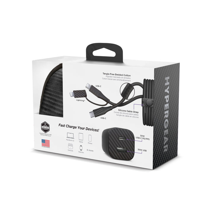 HyperGear TECHcessories | 30W USB - C PD Charging Kit with Travel Pouch | Carbon Fiber - US Stores