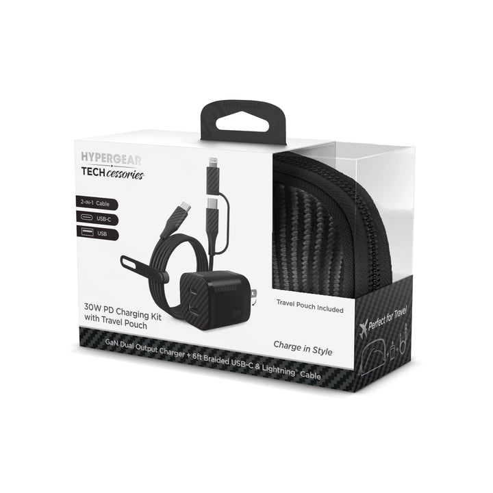 HyperGear TECHcessories | 30W USB - C PD Charging Kit with Travel Pouch | Carbon Fiber - US Stores