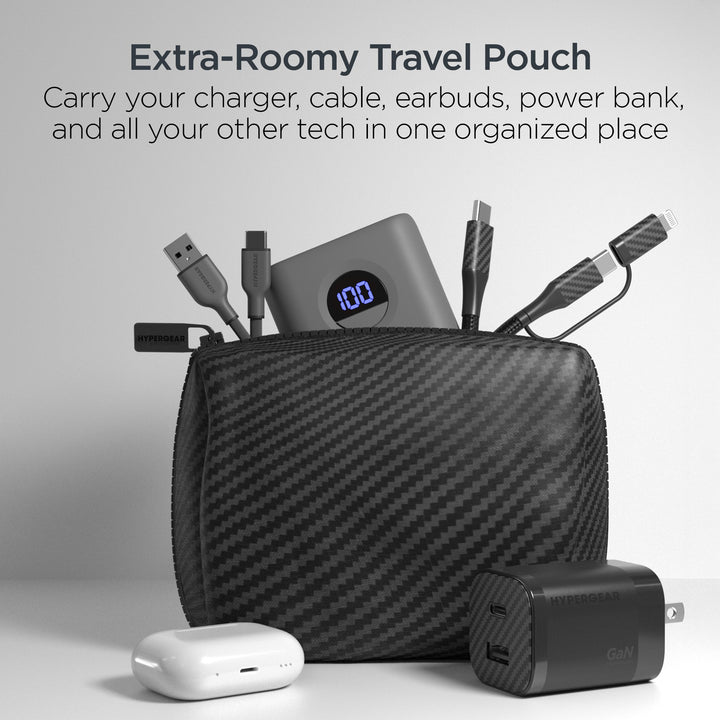 HyperGear TECHcessories | 30W USB - C PD Charging Kit with Travel Pouch | Carbon Fiber - US Stores