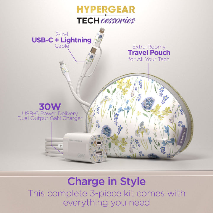 HyperGear TECHcessories | 30W USB - C PD Charging Kit with Travel Pouch | Floral - US Stores
