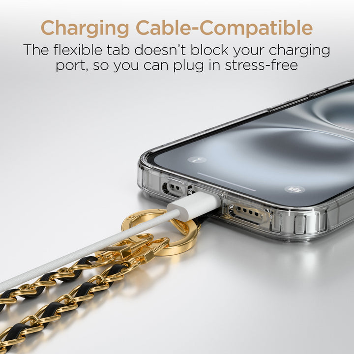 HyperGear TECHcessories | Universal Crossbody Phone Strap | Gold Chain with Black Vegan Leather - US Stores