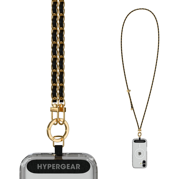 HyperGear TECHcessories | Universal Crossbody Phone Strap | Gold Chain with Black Vegan Leather - US Stores