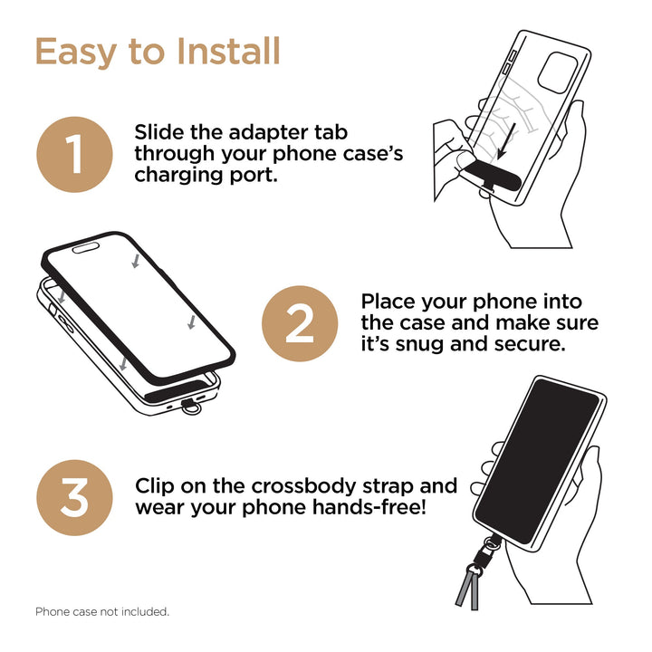 HyperGear TECHcessories | Universal Crossbody Phone Strap | Gold Chain with Black Vegan Leather - US Stores