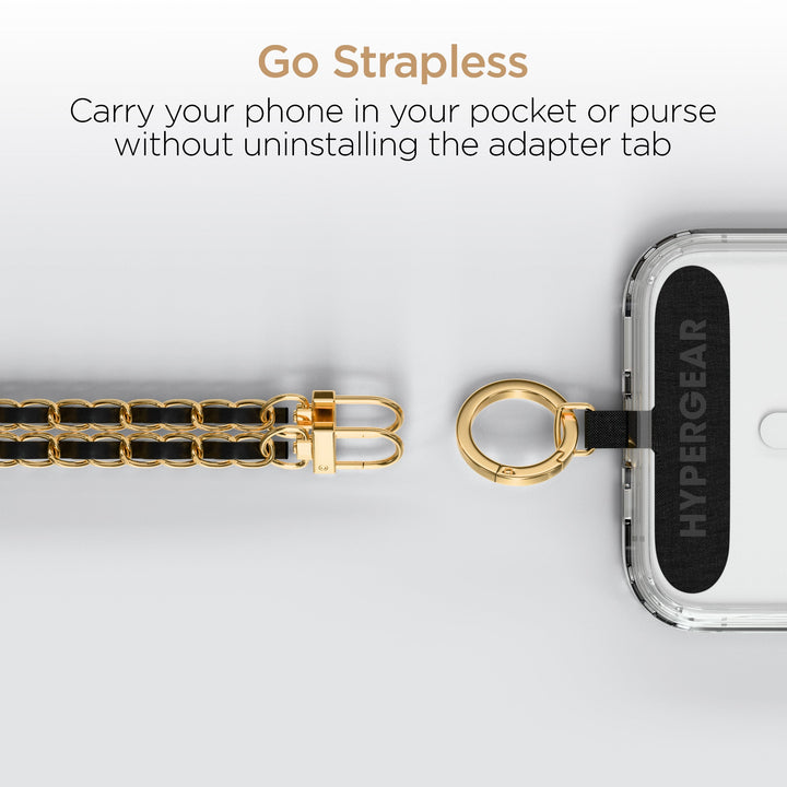 HyperGear TECHcessories | Universal Crossbody Phone Strap | Gold Chain with Black Vegan Leather - US Stores