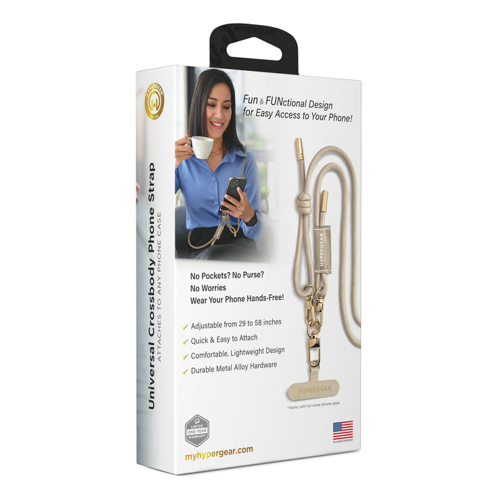 HyperGear TECHcessories | Universal Crossbody Phone Strap | Sand Braided Rope - US Stores