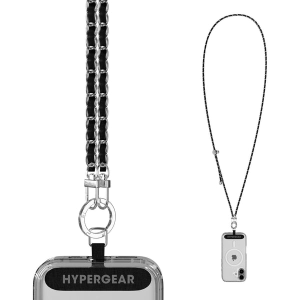 HyperGear TECHcessories | Universal Crossbody Phone Strap | Silver Chain with Black Vegan Leather - US Stores