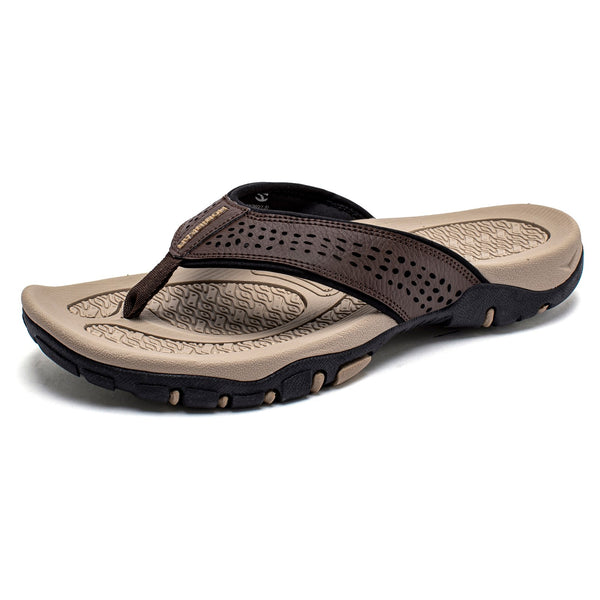Mens Thong Sandals Indoor and Outdoor Beach Flip Flop Light/Dark Brown Size 7.5
