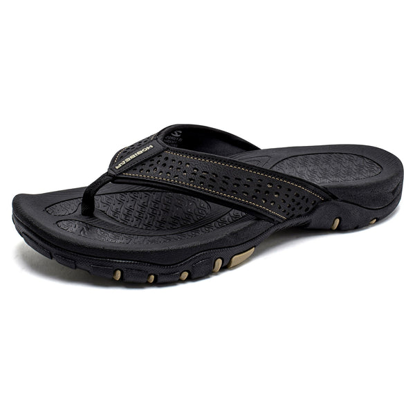 Mens Thong Sandals Indoor and Outdoor Beach Flip Flop Black/Brown Size 7.5